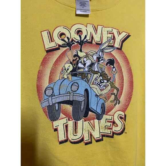 Looney Tunes Cropped Sweatshirt Pullover Crew Neck Graphic Print Yellow Small - Picture 3 of 5